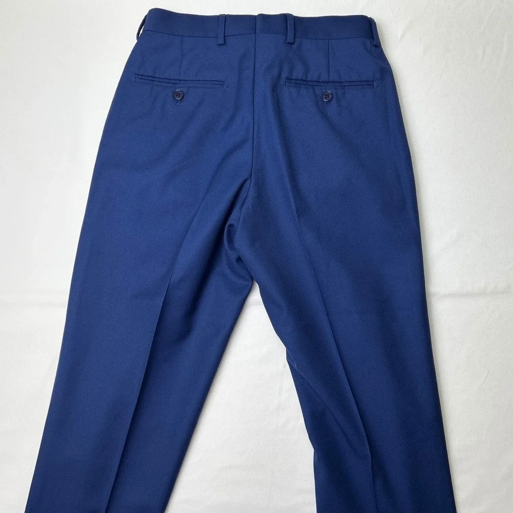 Renoir Mens Slim Fit 2 Button Flat Front 2 Piece Suit Size 34/28 Royal Bluel